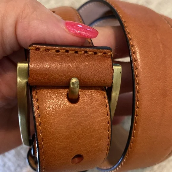 Brooks Brothers Stitched Leather Belt with Brass Buckle Size 34